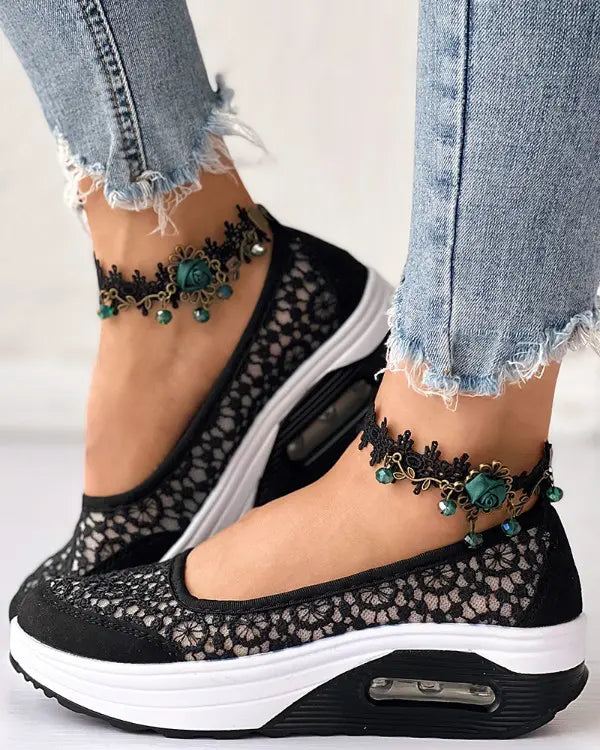 Zoey - Contrast Lace Slip-On Sneakers