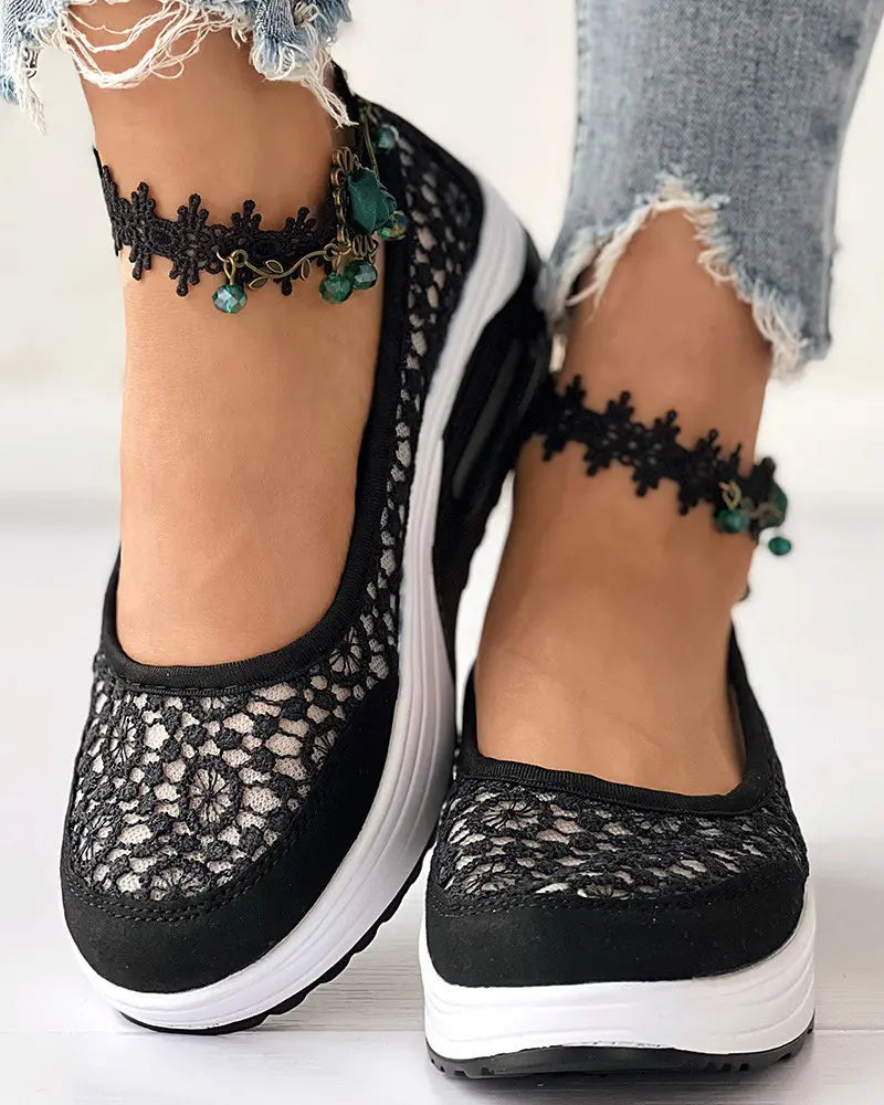 Zoey - Contrast Lace Slip-On Sneakers