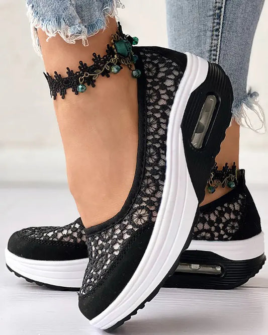 Zoey - Contrast Lace Slip-On Sneakers