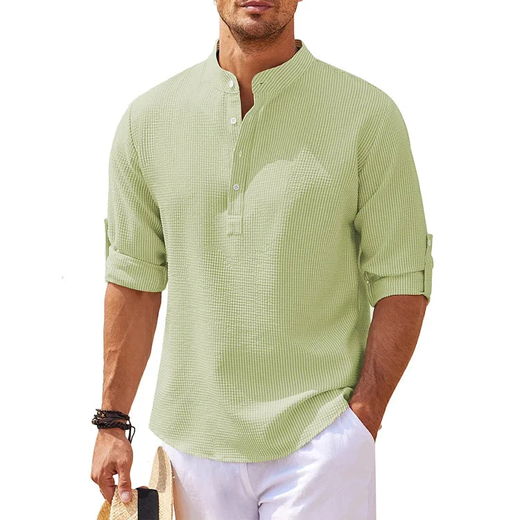 Tom - Linnen Henley Shirt met Lange Mouwen