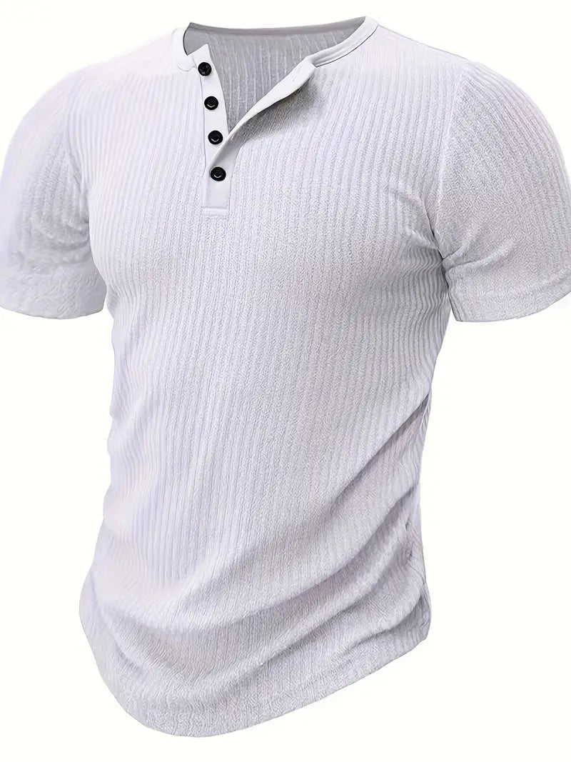 Edward - Gebreide Henley T-shirt met Korte Mouwen