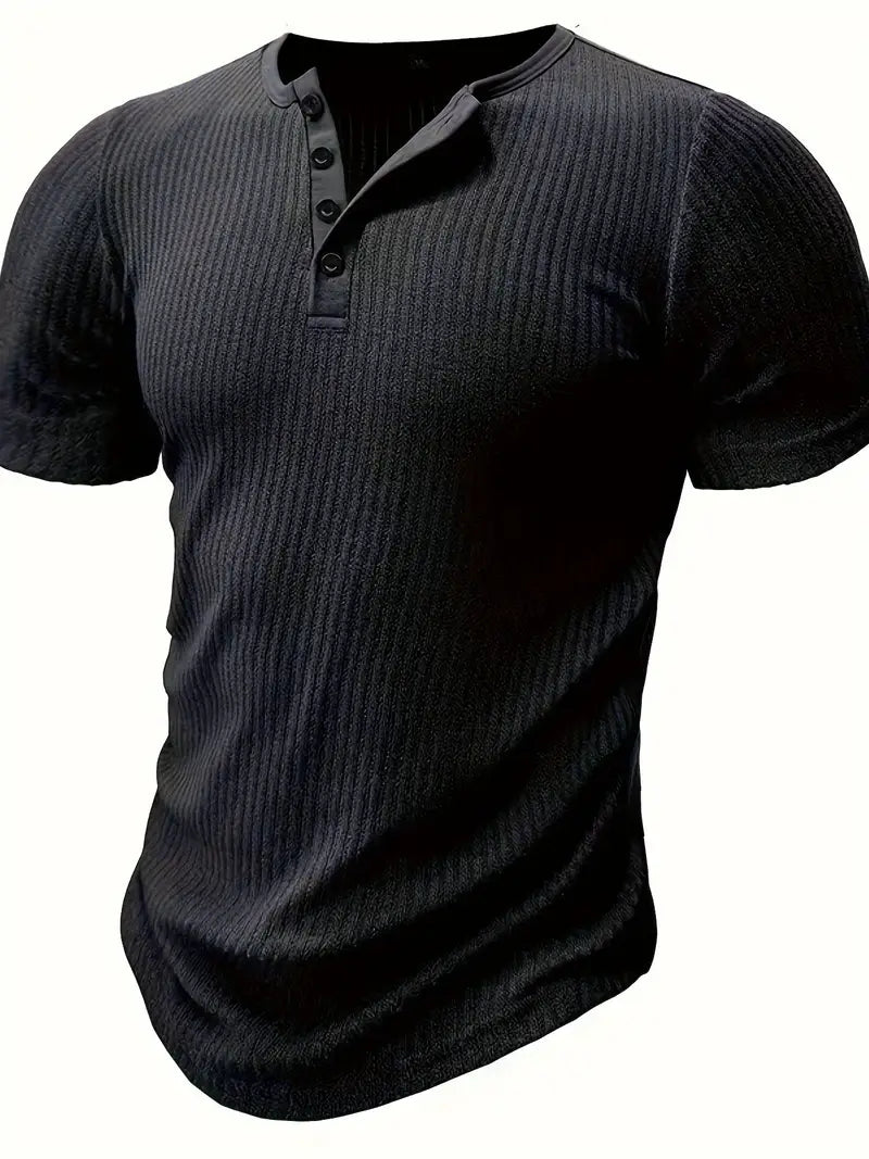 Edward - Gebreide Henley T-shirt met Korte Mouwen