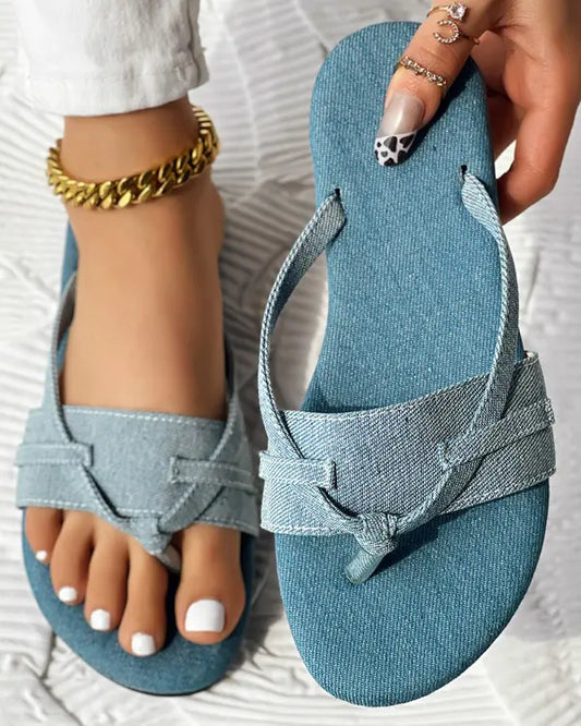 Chloe - Denim Flip-Flops met Brede Band