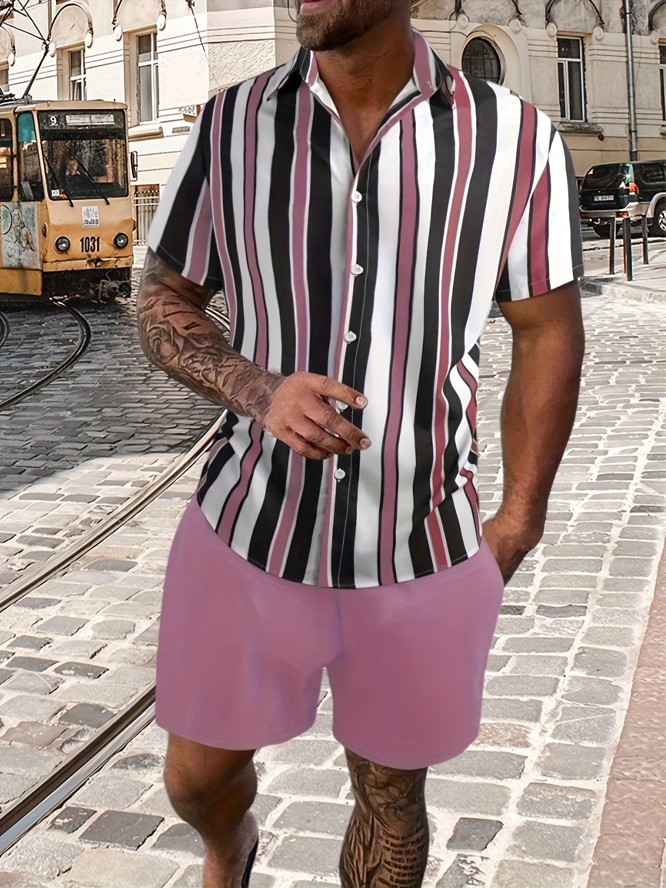 Richard - 2-Delige Gestreepte Shirt & Shorts Zomeroutfit