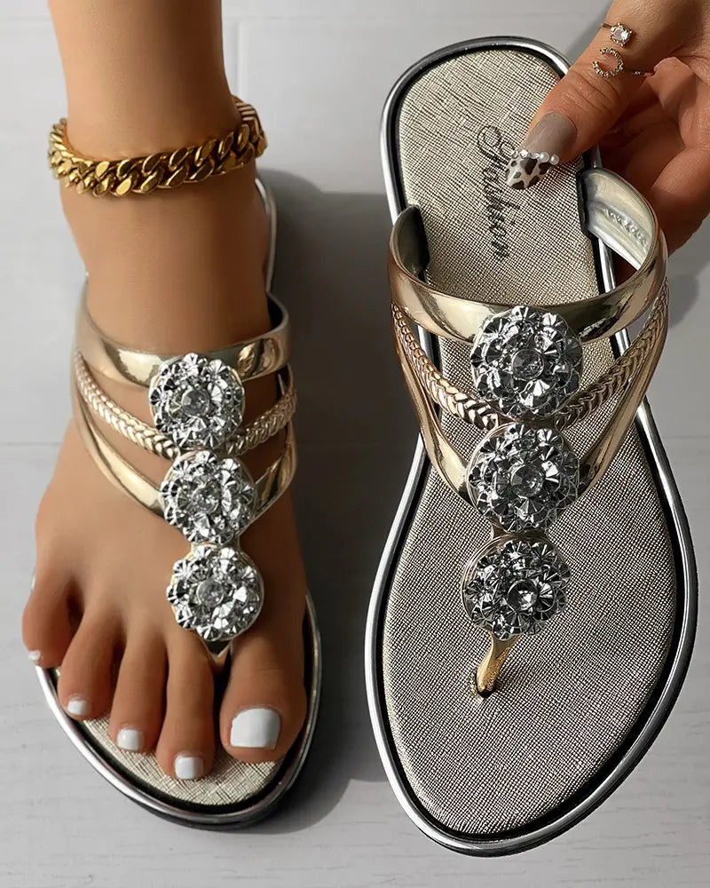 Roxanne - Bloemen Flip Flops met Strass