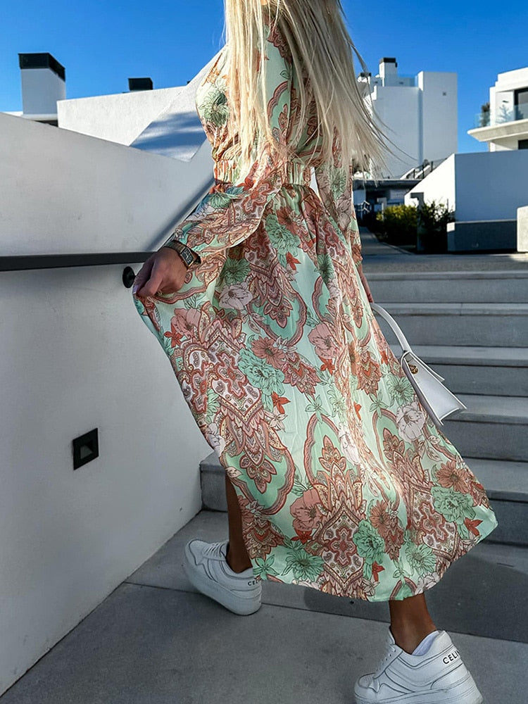 Eva - Zomerse Boho Midi Jurk met Speelse Split