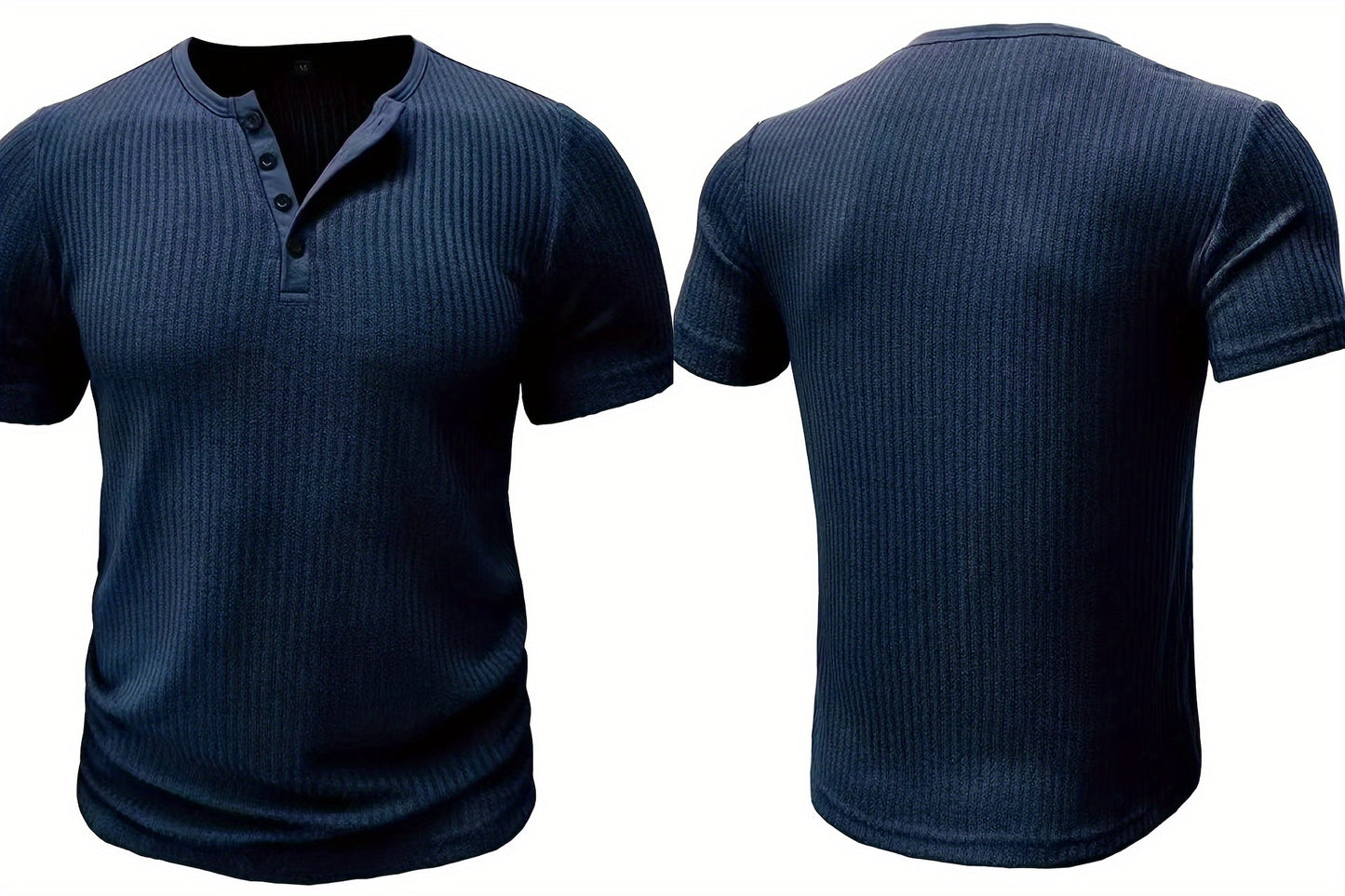 Edward - Gebreide Henley T-shirt met Korte Mouwen