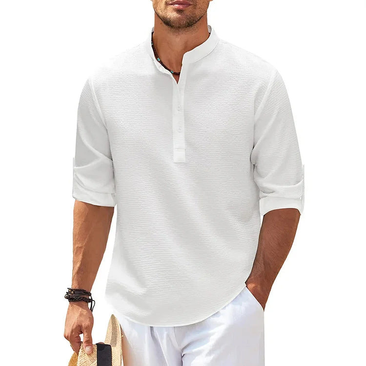 Tom - Linnen Henley Shirt met Lange Mouwen