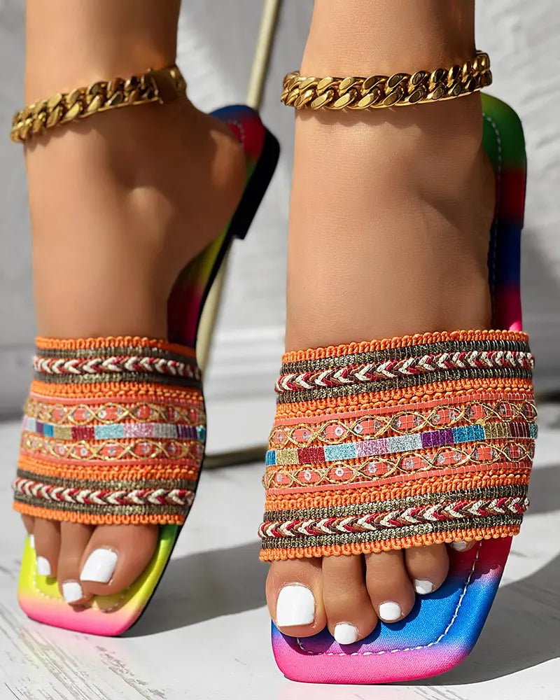 Sabrina - Regenboog Boho Slippers