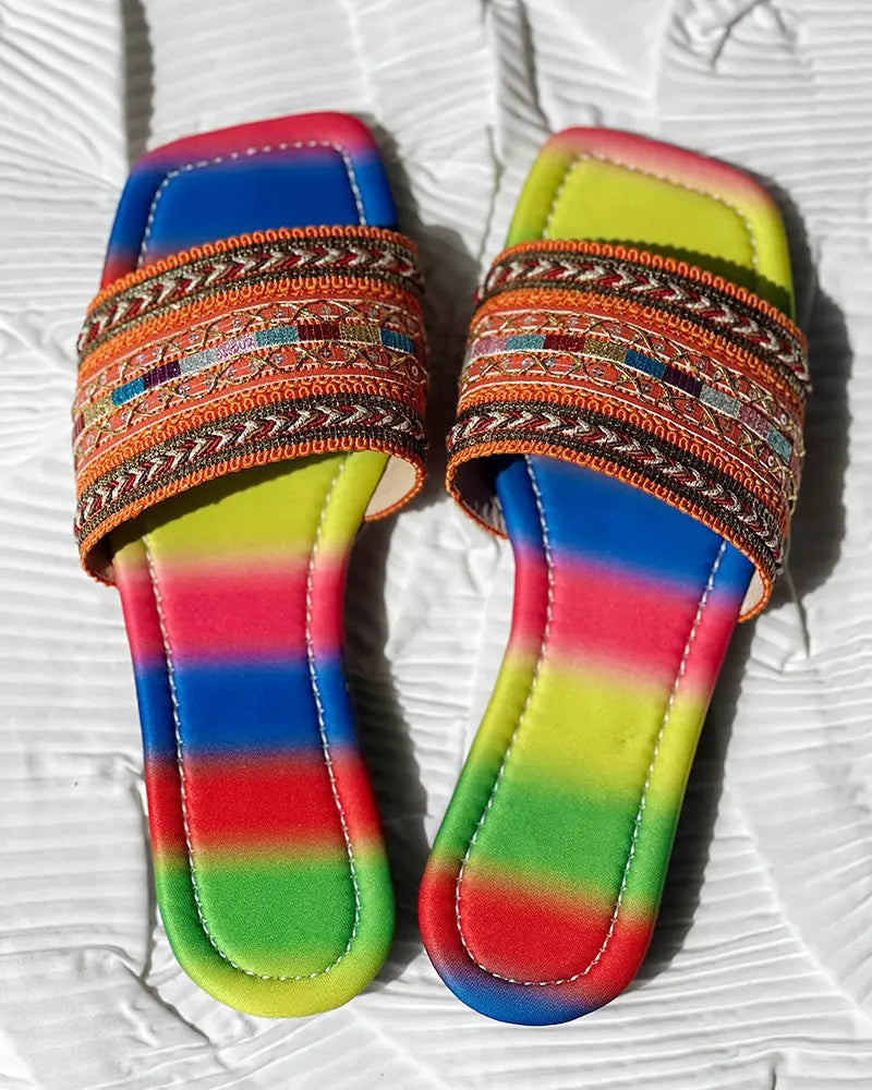 Sabrina - Regenboog Boho Slippers