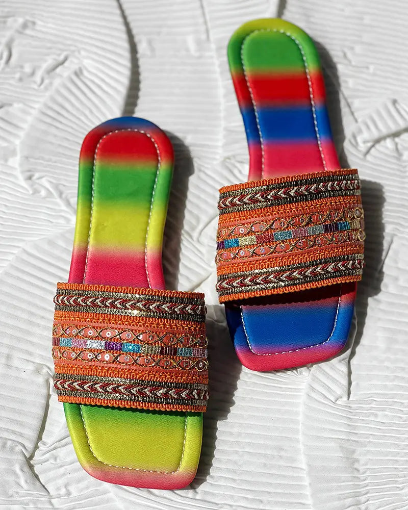 Sabrina - Regenboog Boho Slippers