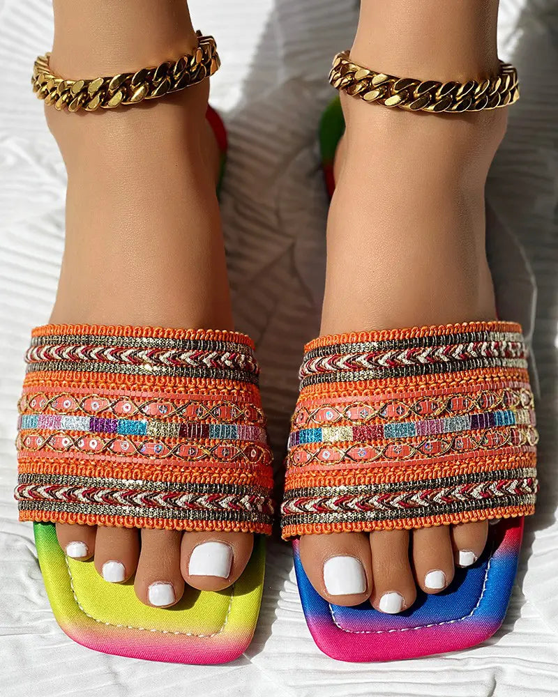 Sabrina - Regenboog Boho Slippers