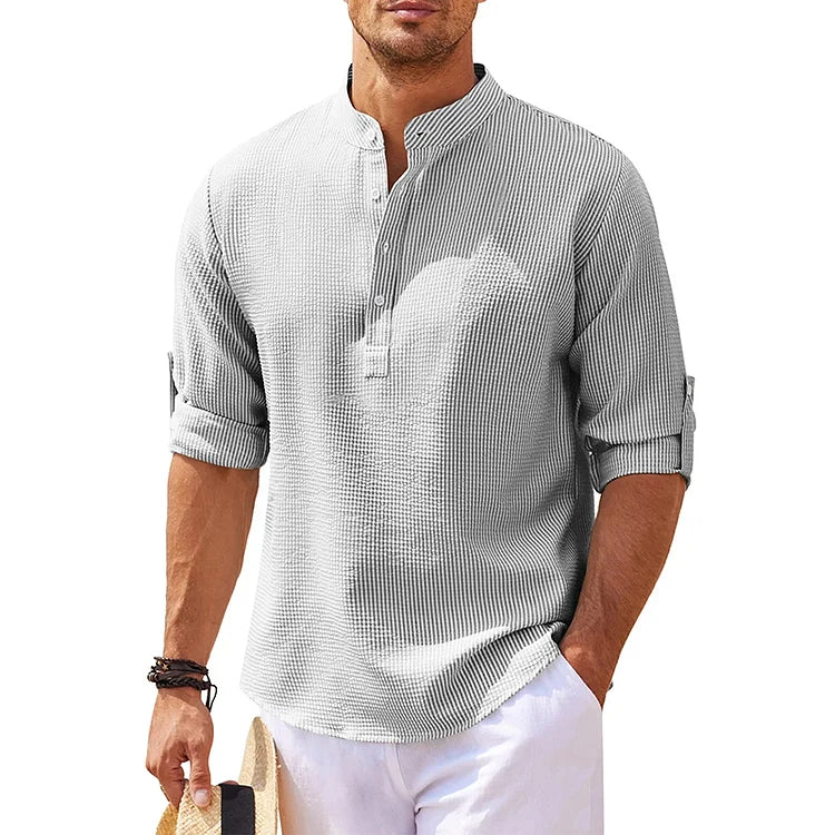 Tom - Linnen Henley Shirt met Lange Mouwen