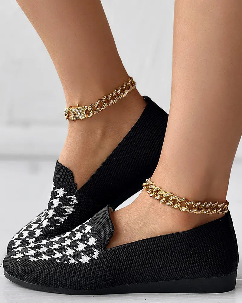 Callie - Ademend Houndstooth Loafers