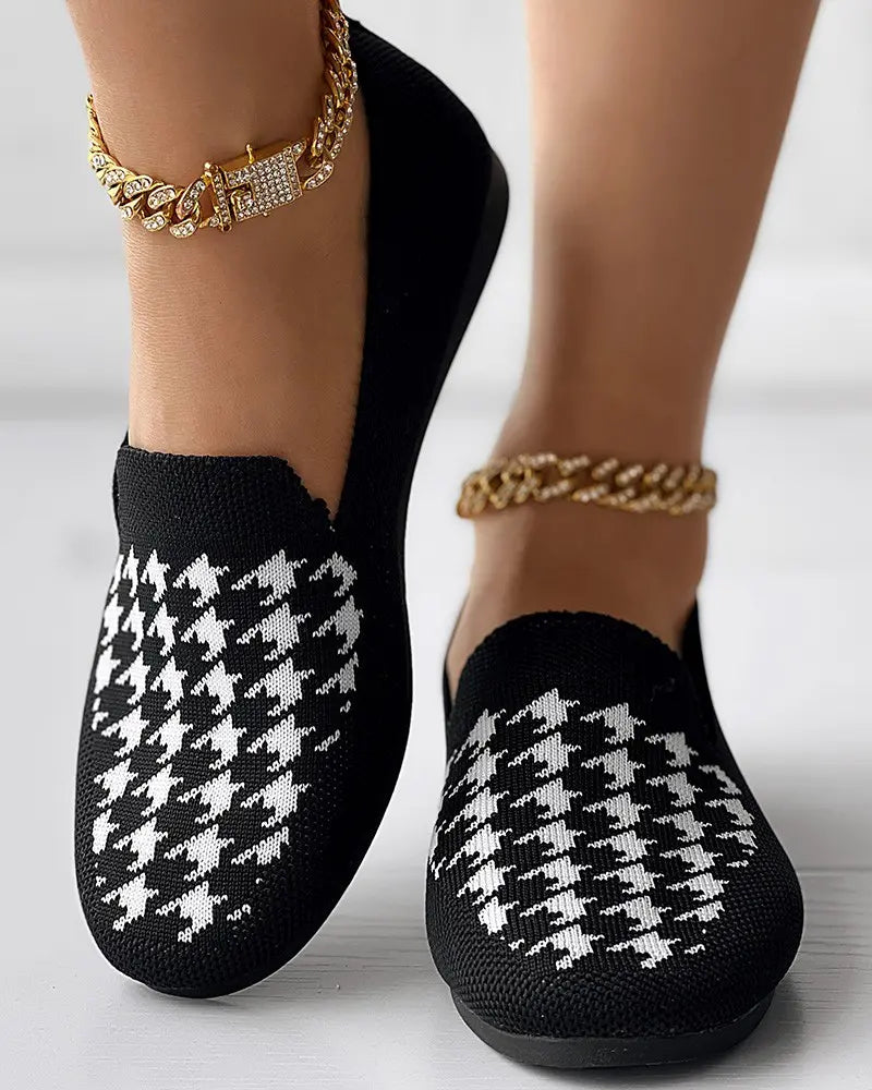 Callie - Ademend Houndstooth Loafers