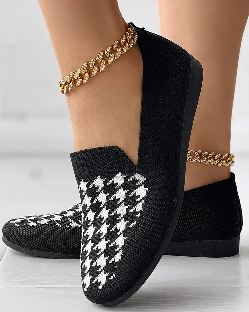 Callie - Ademend Houndstooth Loafers