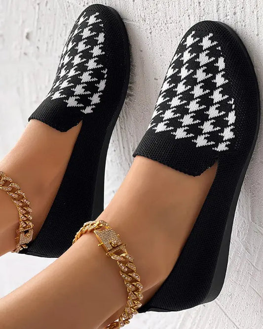 Callie - Ademend Houndstooth Loafers