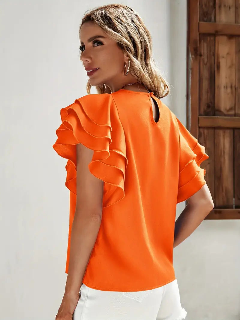 Sophie - Oranje Korte Flutter Mouw Top