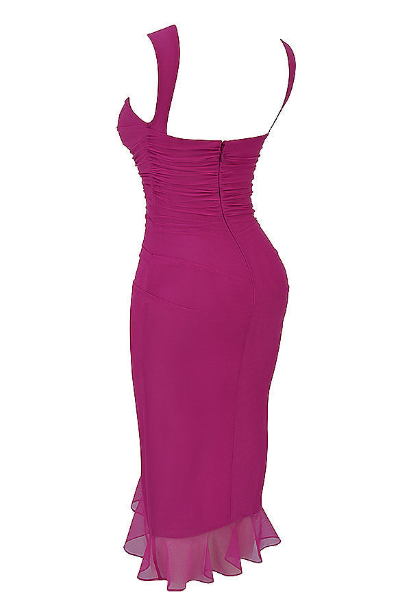 Olivia - Betoverende Magenta Midi Jurk