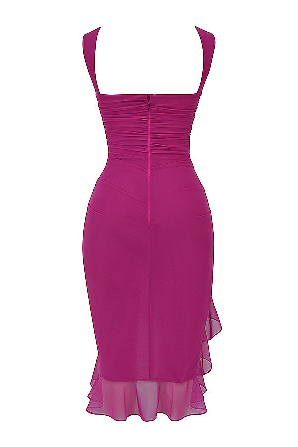 Olivia - Betoverende Magenta Midi Jurk