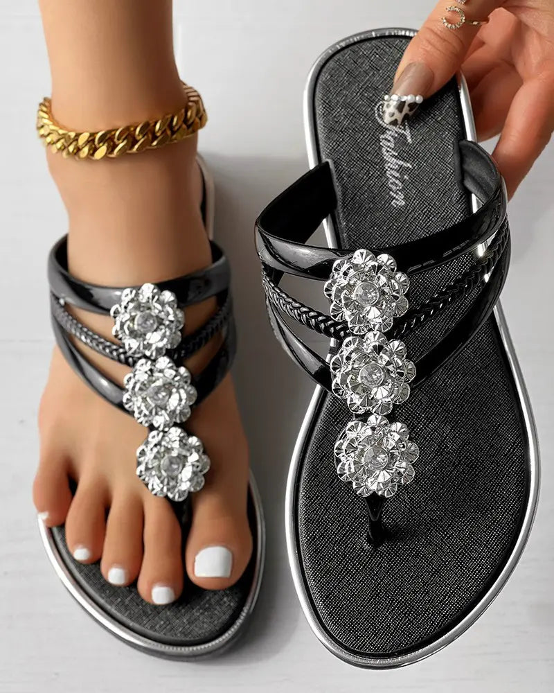 Roxanne - Bloemen Flip Flops met Strass