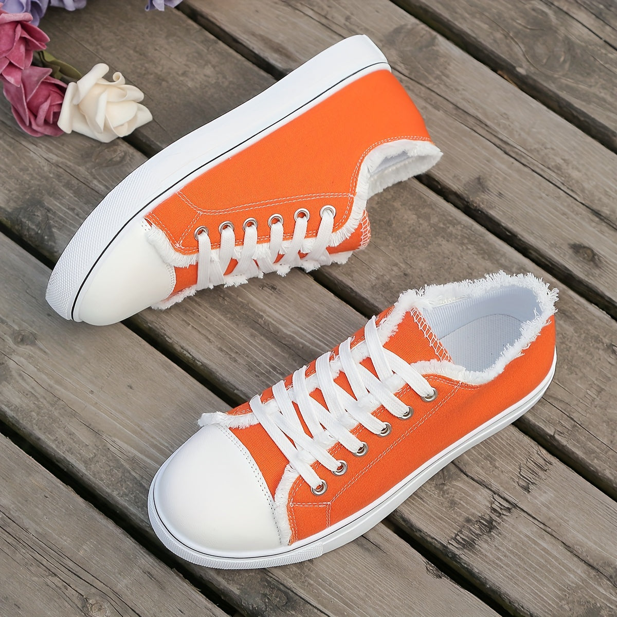 Sophie - Oranje Canvas Veterschoenen