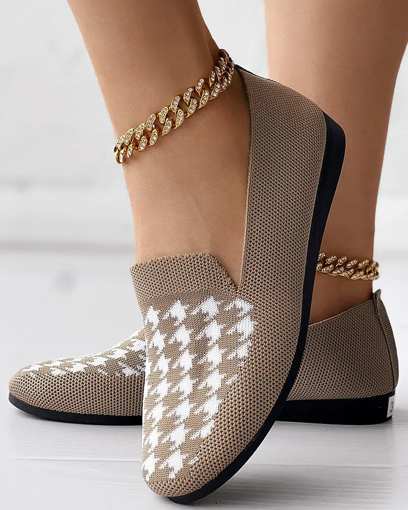 Callie - Ademend Houndstooth Loafers