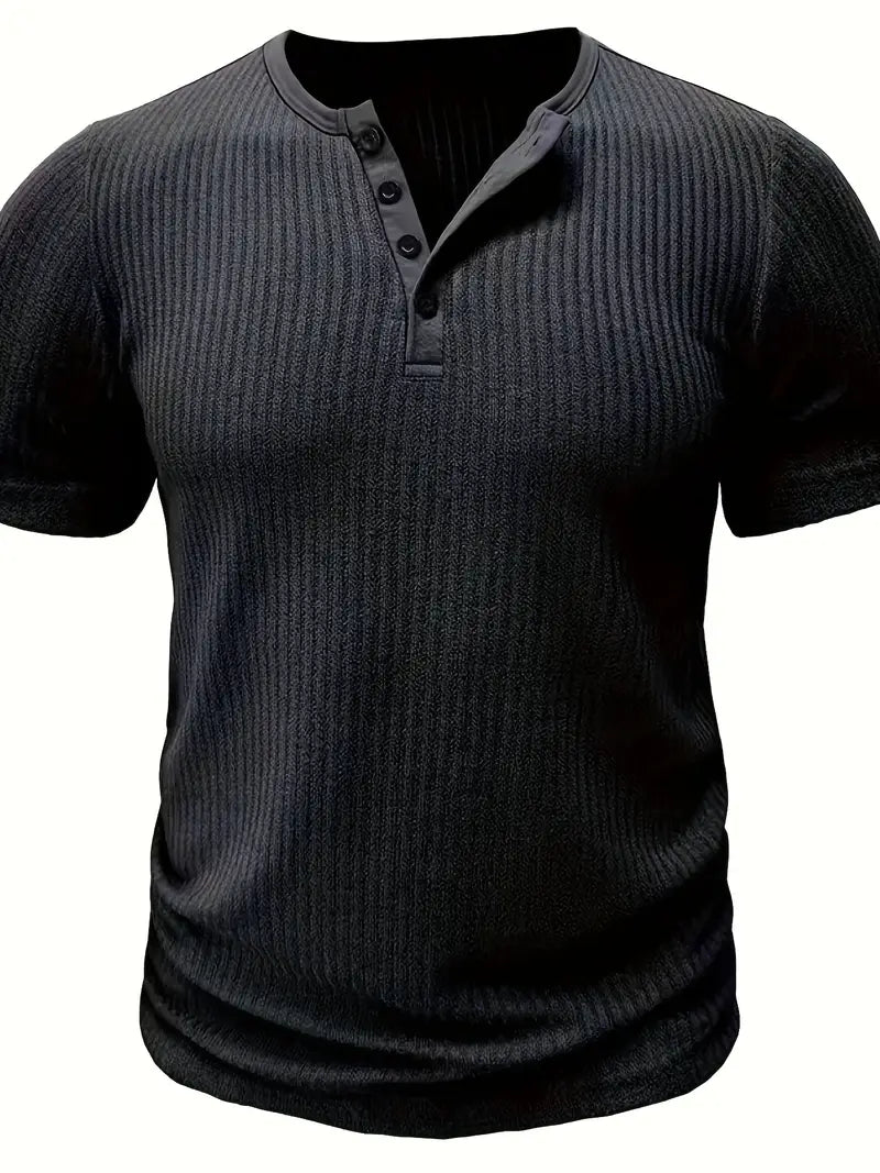 Edward - Gebreide Henley T-shirt met Korte Mouwen