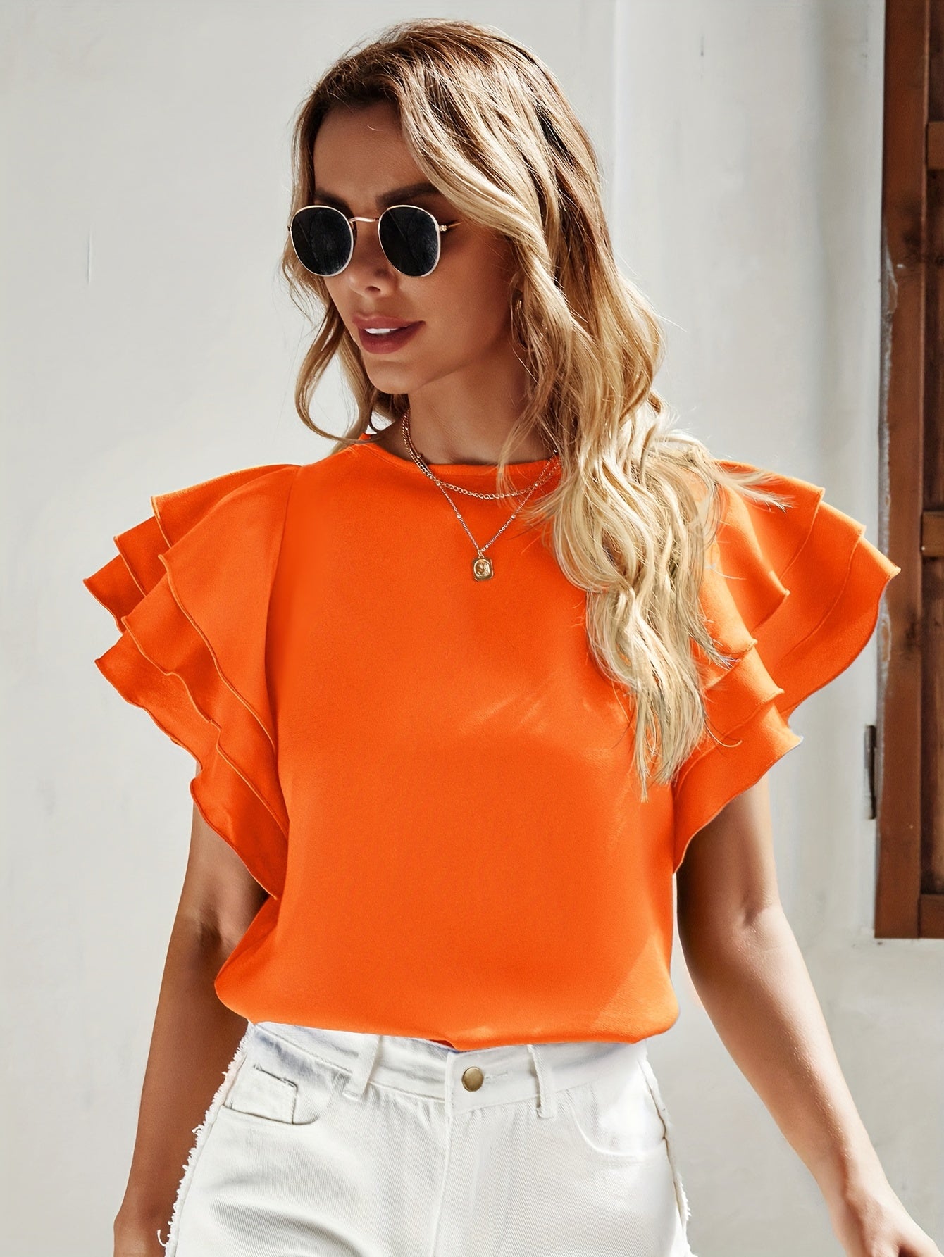 Sophie - Oranje Korte Flutter Mouw Top