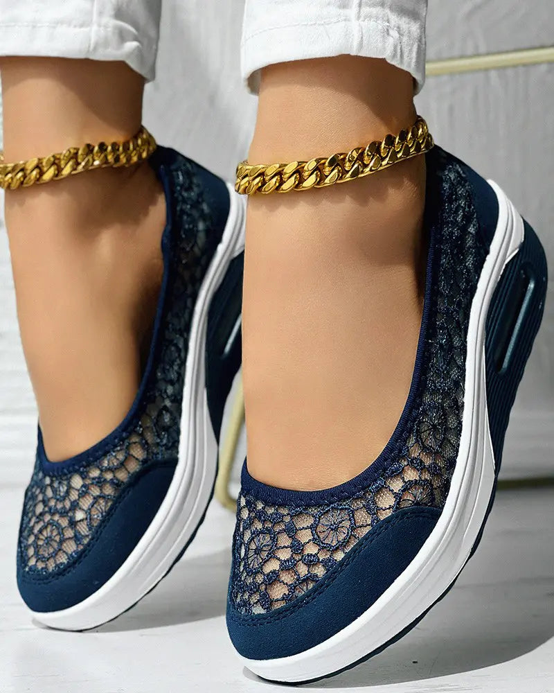 Zoey - Contrast Lace Slip-On Sneakers