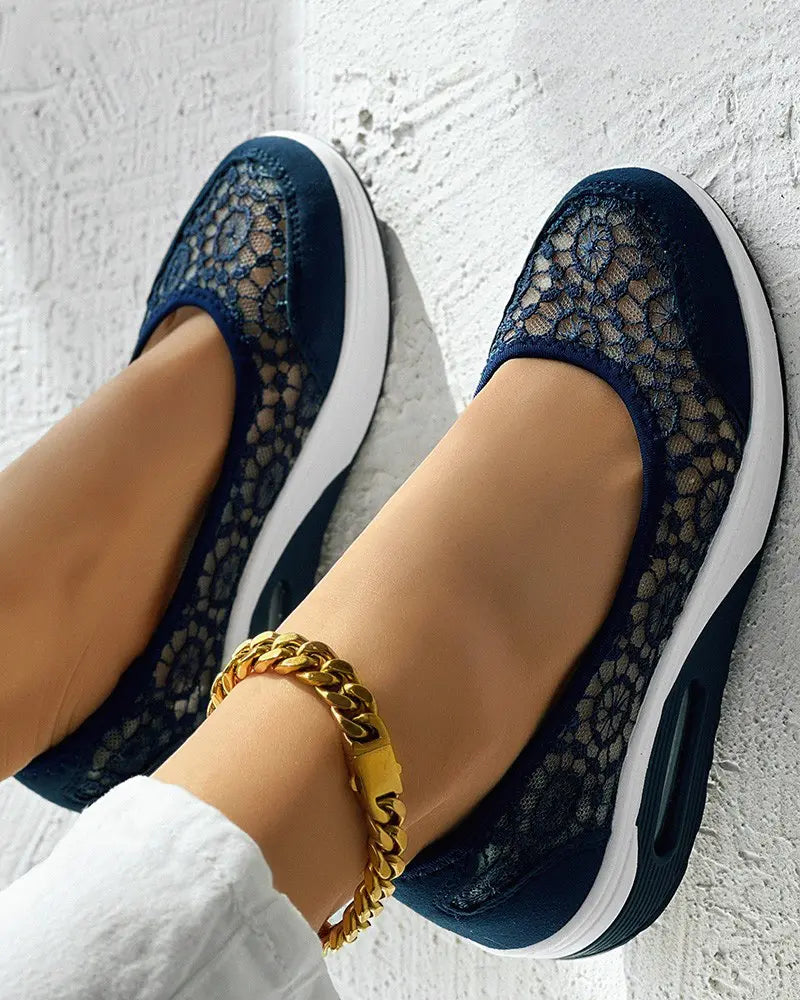 Zoey - Contrast Lace Slip-On Sneakers