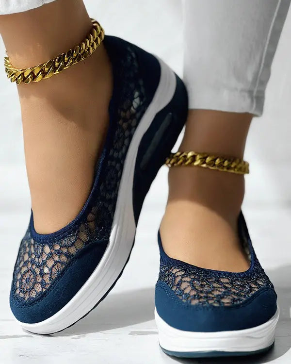 Zoey - Contrast Lace Slip-On Sneakers