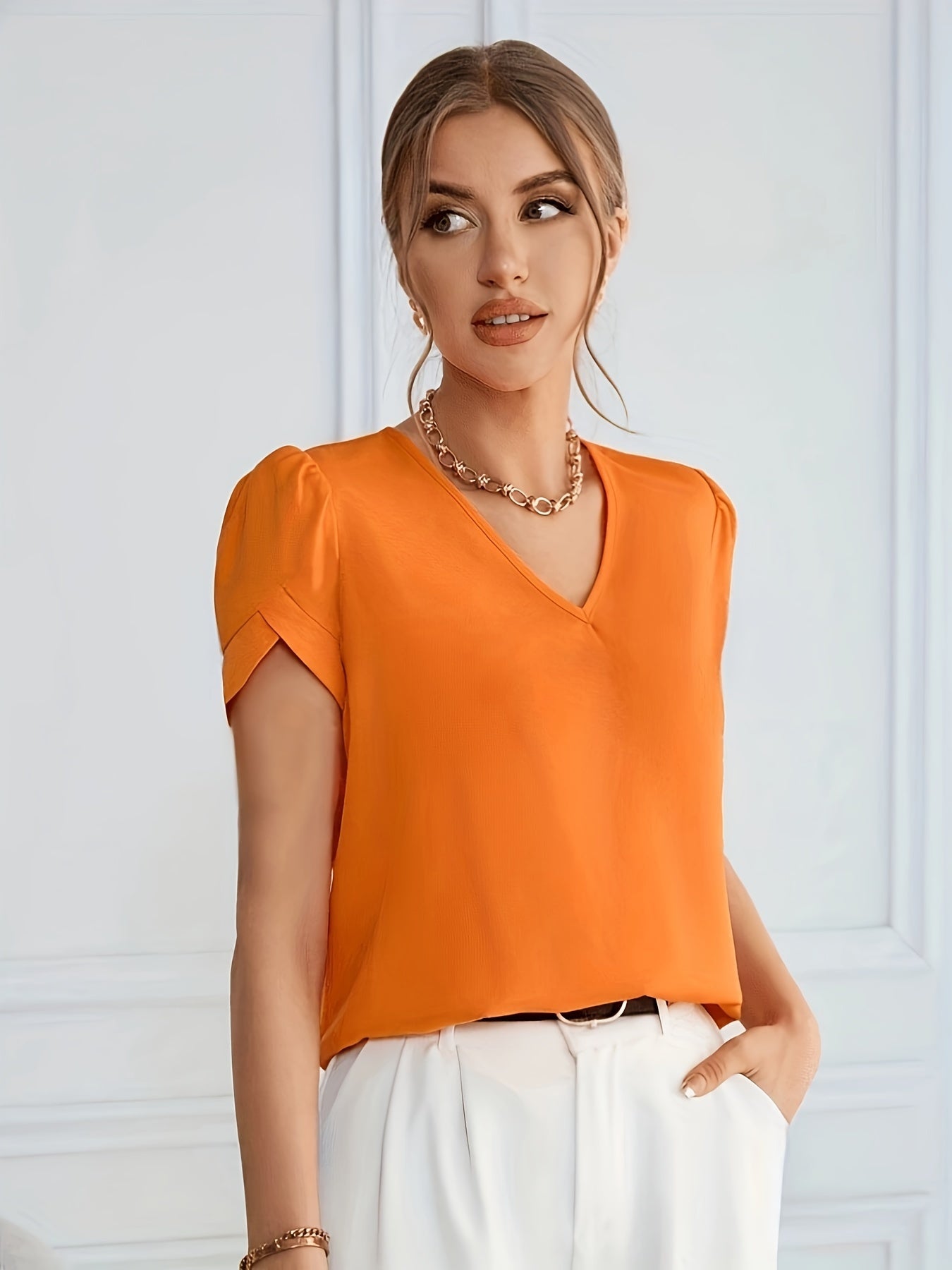 Lisa - Oranje V-hals Blouse