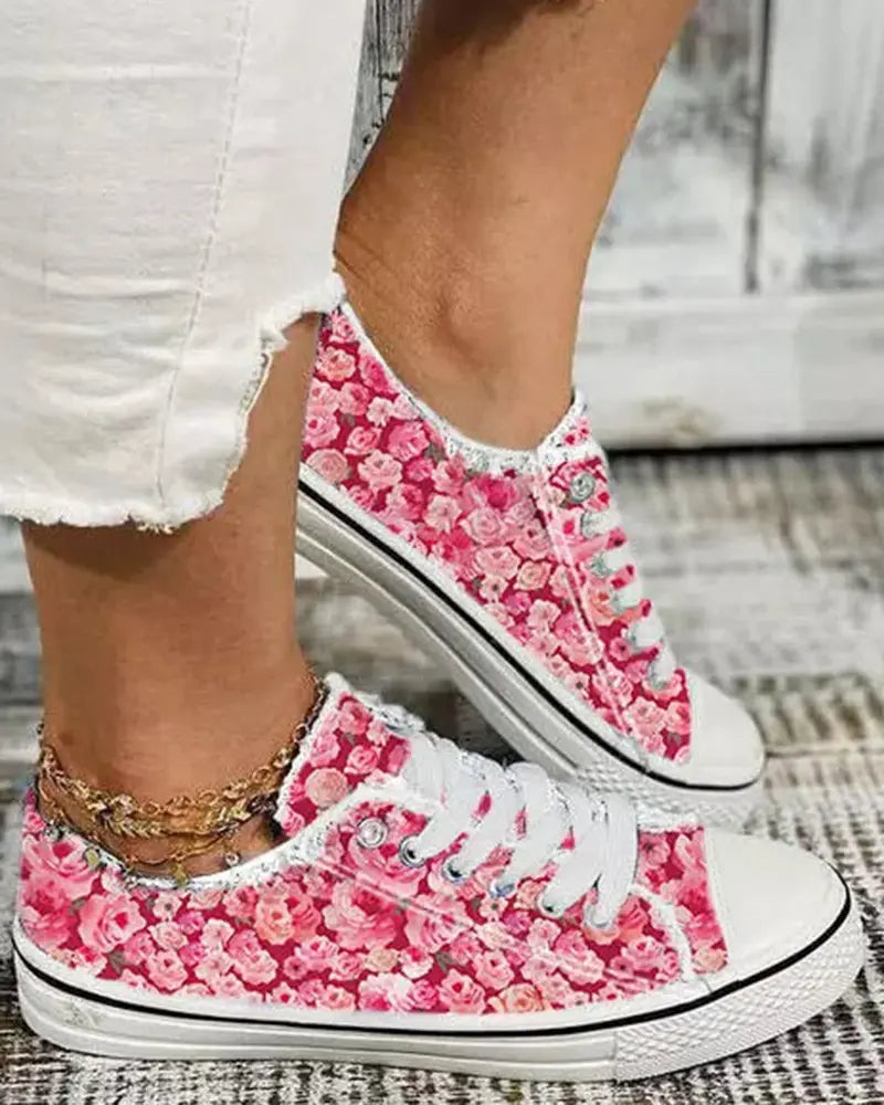 Ruby - Bloemenprint sneakers met franjes