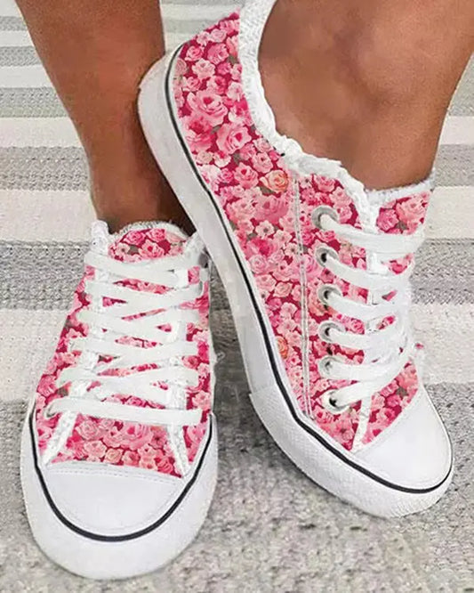 Ruby - Bloemenprint sneakers met franjes