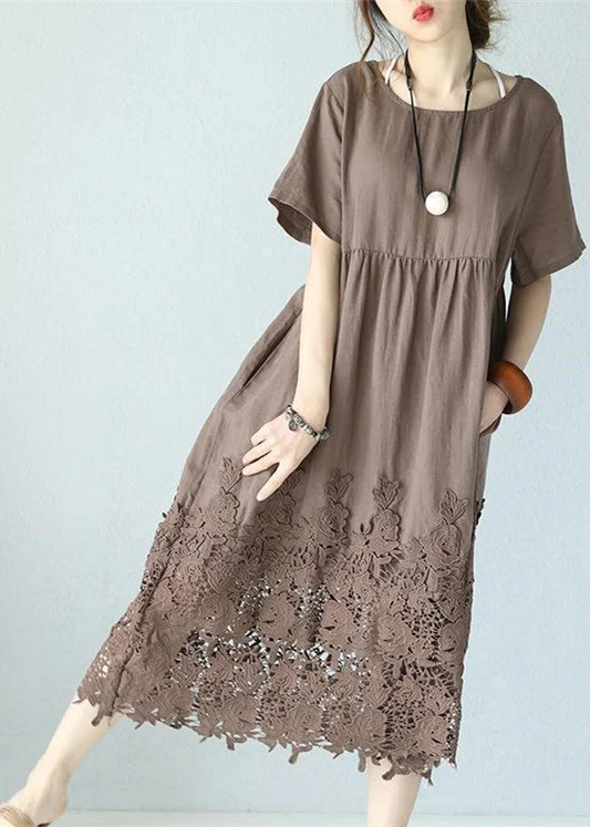 Sofie - Elegante Khaki Maxi Linnenjurk