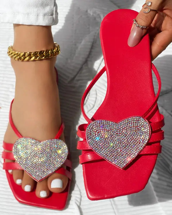 Eva - Hartpatroon met Strass Versierde Slippers