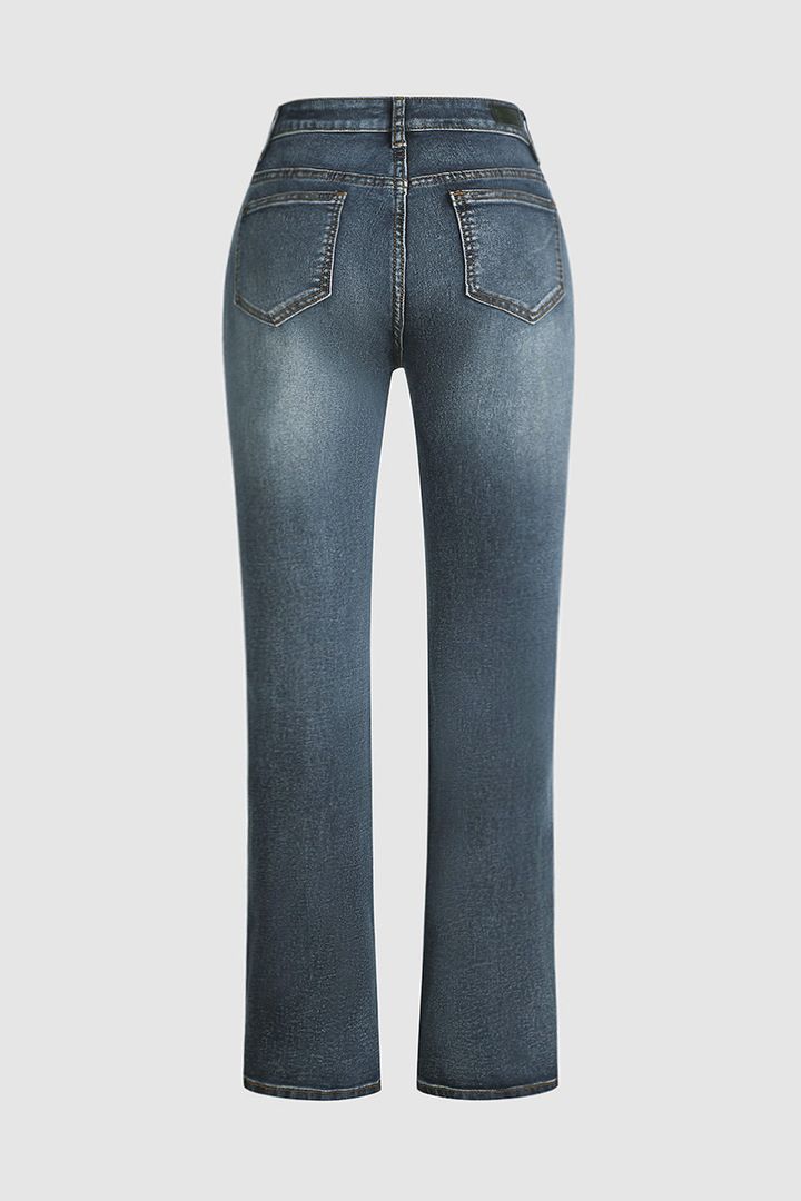 Britt - Flamingo Geborduurde Mid-Waist Jeans