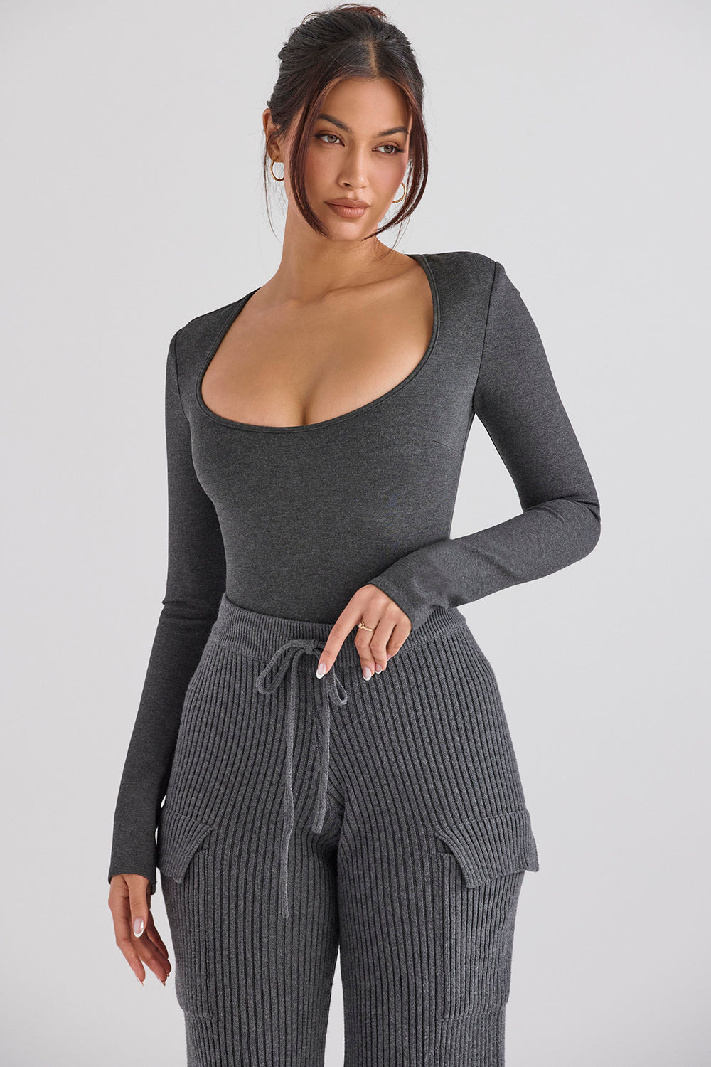 Eva - Donkergrijze Bodysuit met Cargobroek