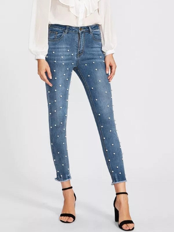 Amelia - Jeans met Witte Parels