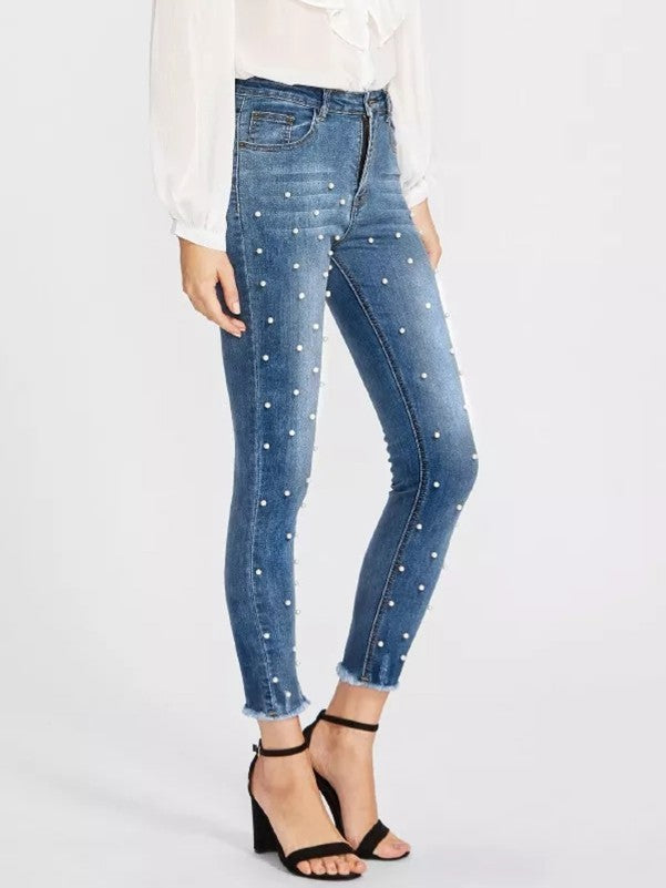 Amelia - Jeans met Witte Parels