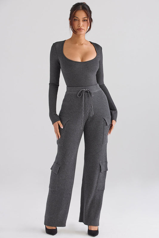 Eva - Donkergrijze Bodysuit met Cargobroek