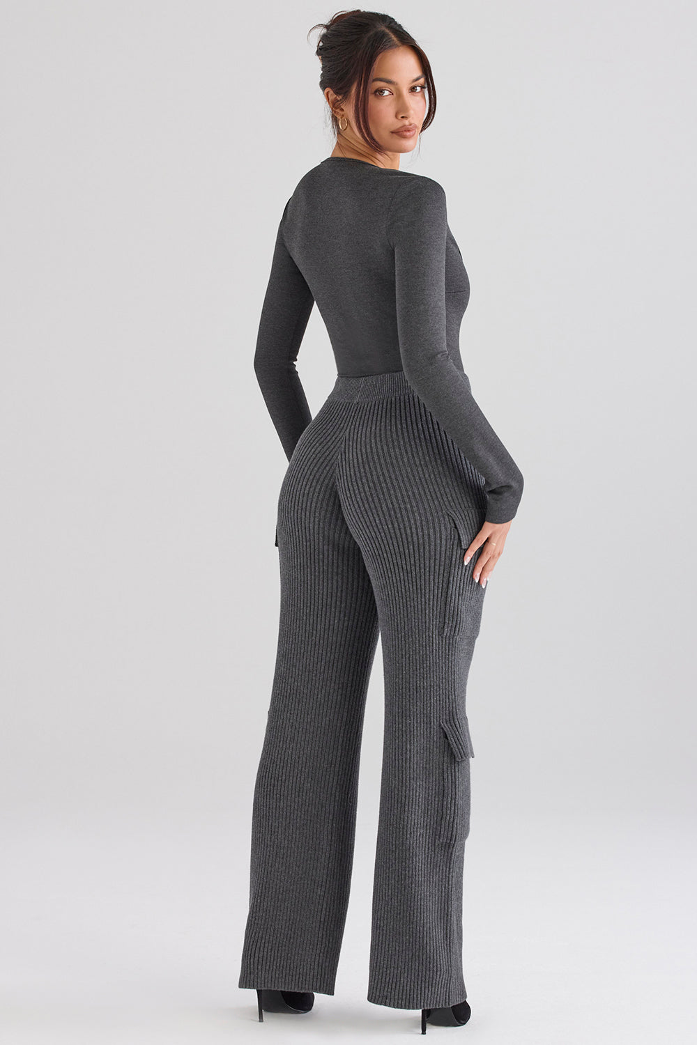 Eva - Donkergrijze Bodysuit met Cargobroek