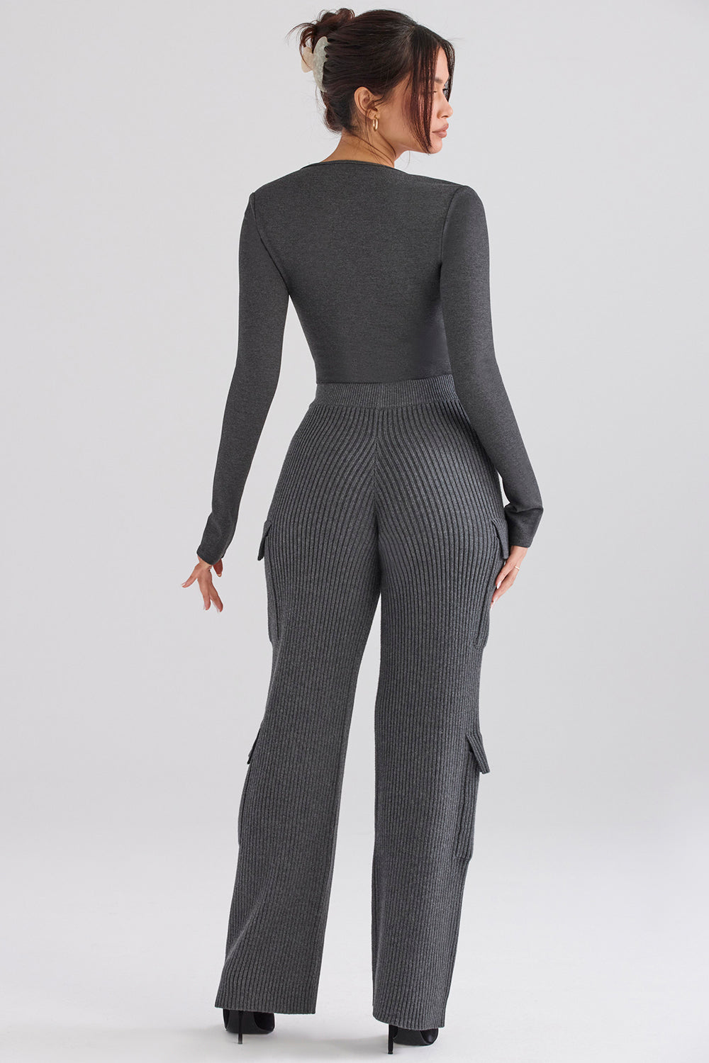 Eva - Donkergrijze Bodysuit met Cargobroek