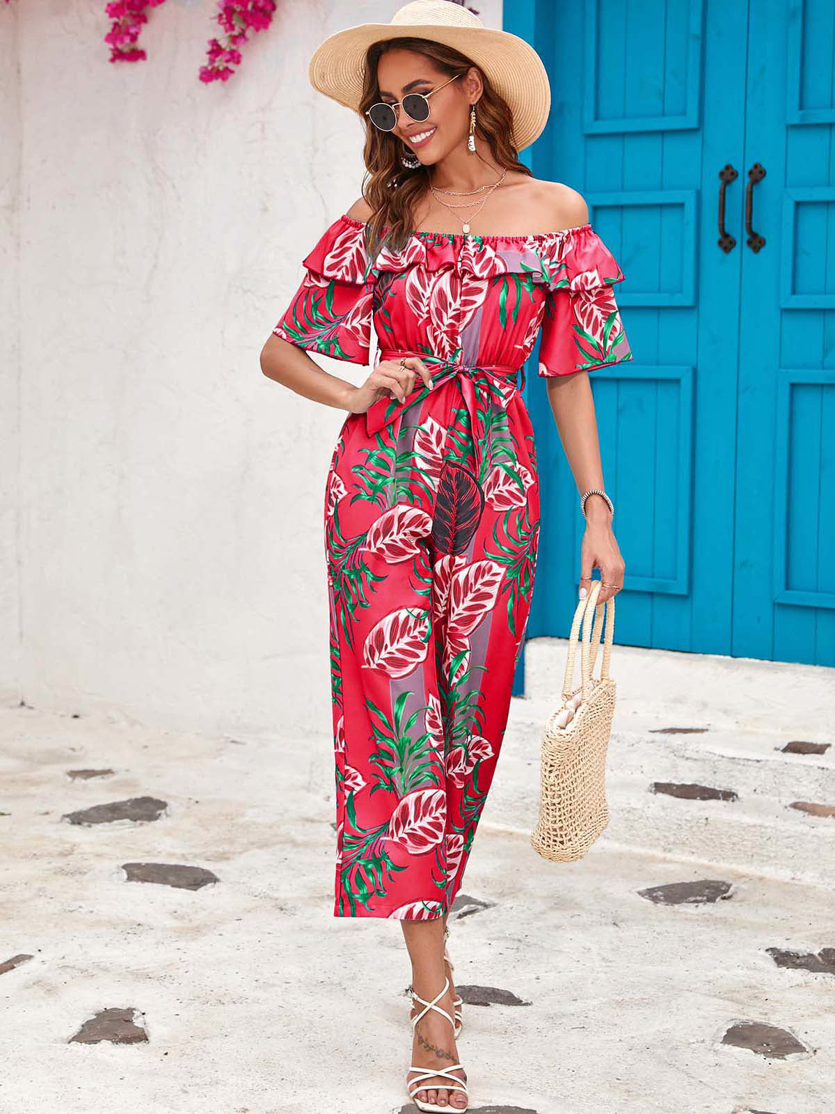 Loua - Rode jumpsuit met print