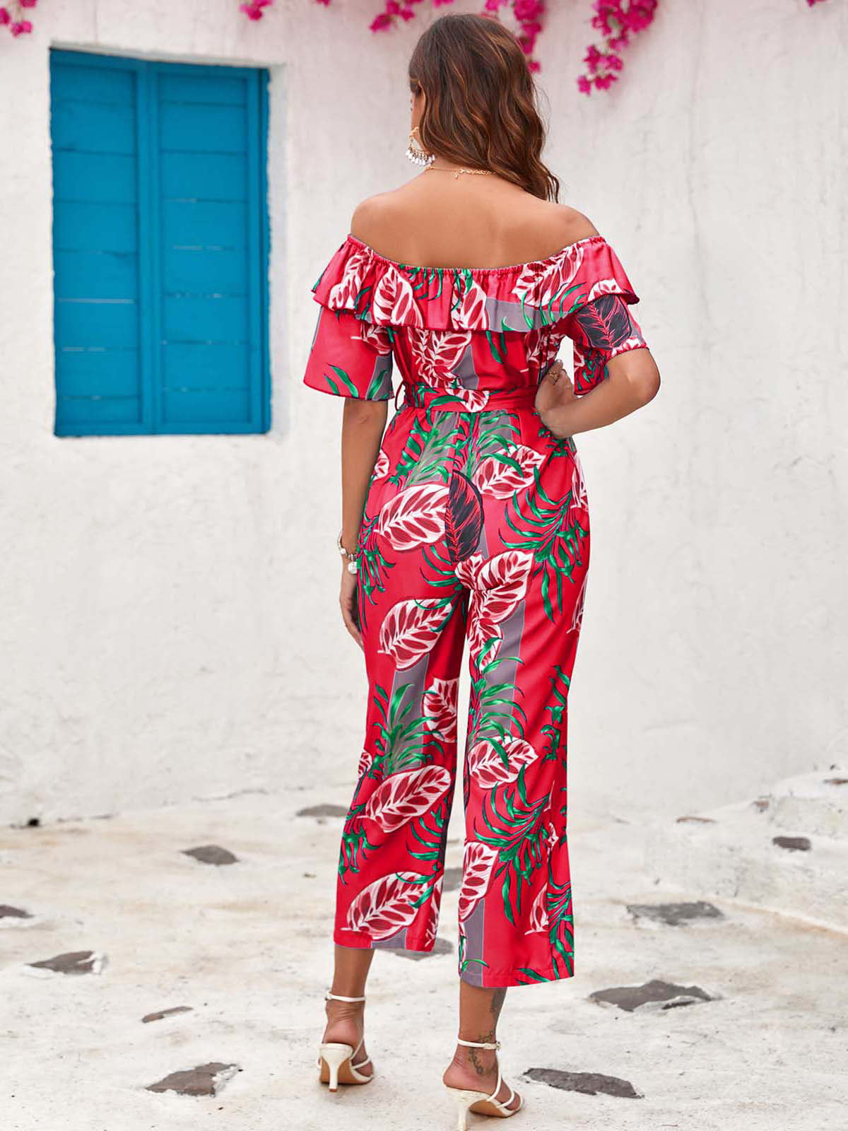 Loua - Rode jumpsuit met print