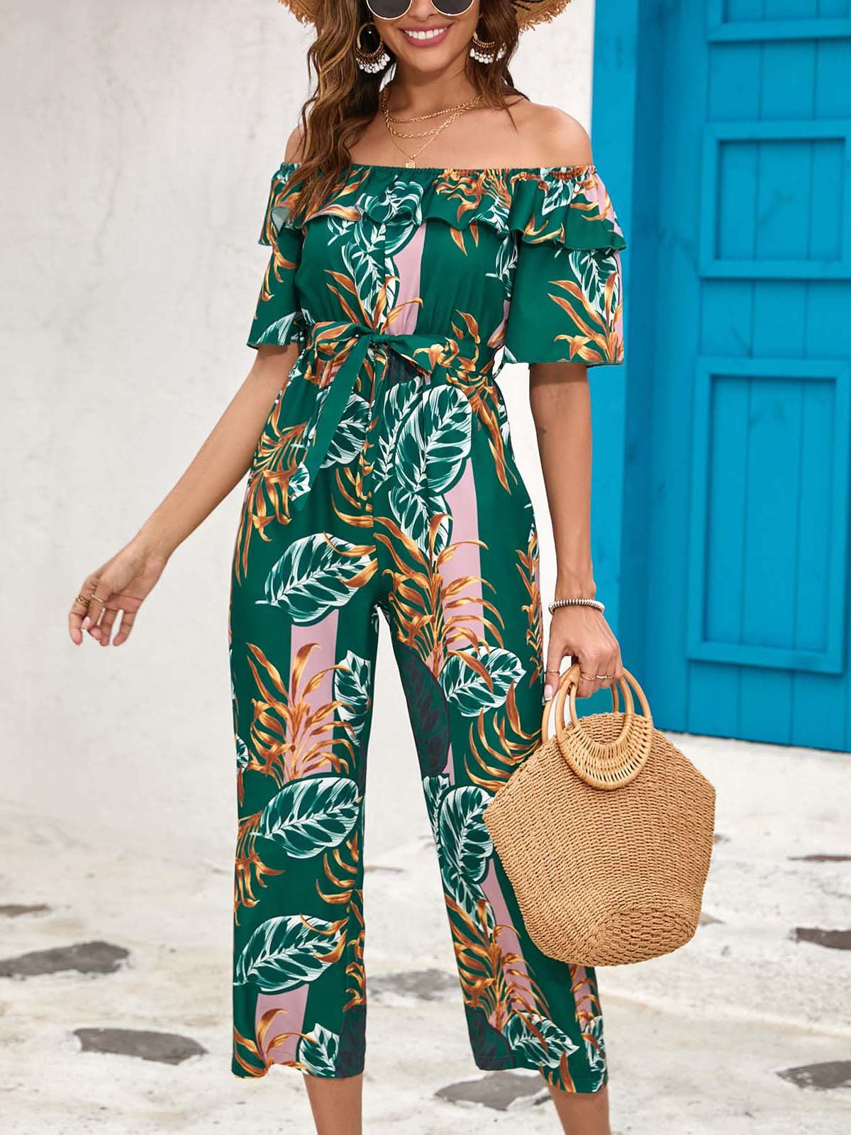 Loua - Groene jumpsuit met print