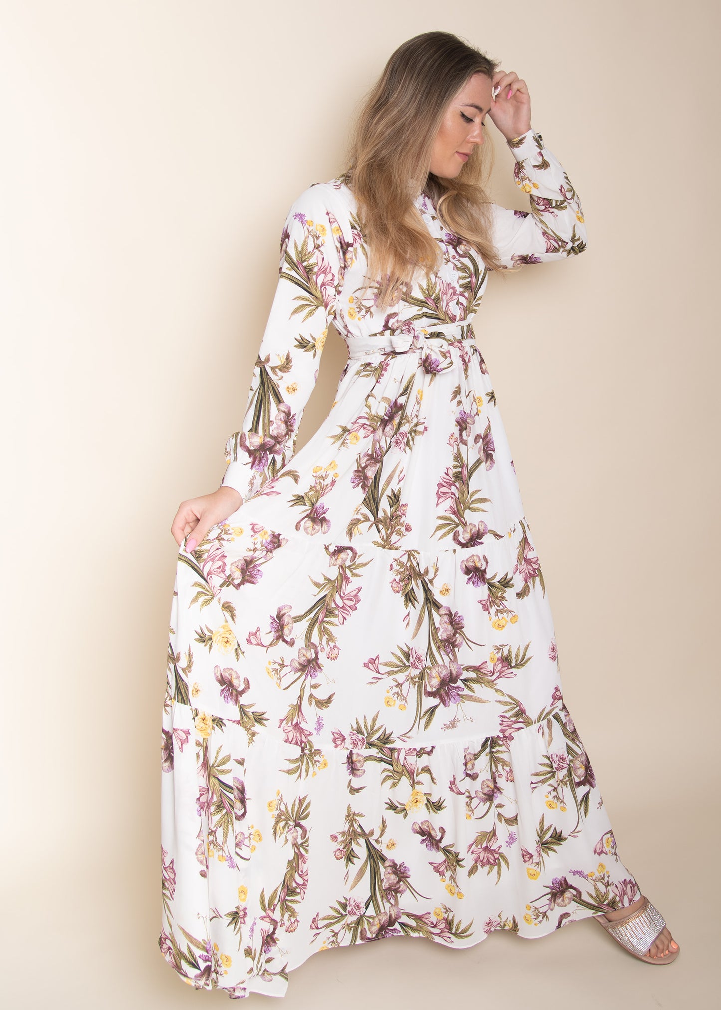 Emma - Elegante Jurk met Lila Bloemen