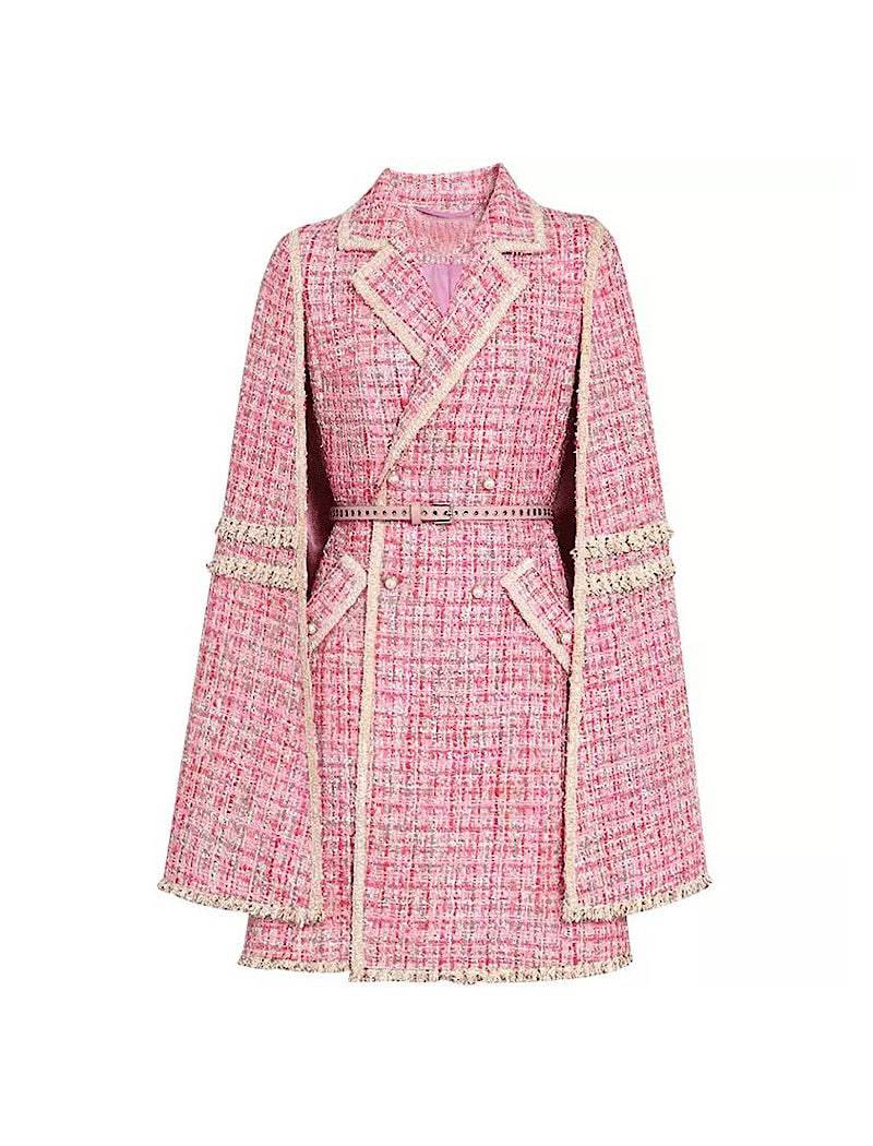 Angelien - Roze Tweed Cape Jas met Riem