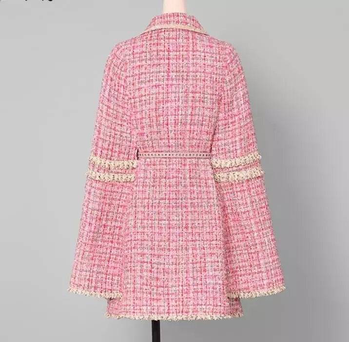 Angelien - Roze Tweed Cape Jas met Riem